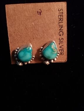 Sterling Silver Turquoise Teardrop Stud Earrings - Teal